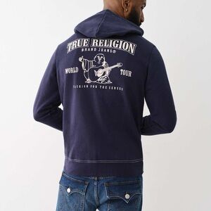 True Religion Men's Dark Blue Graphic Hoodie size M Medium